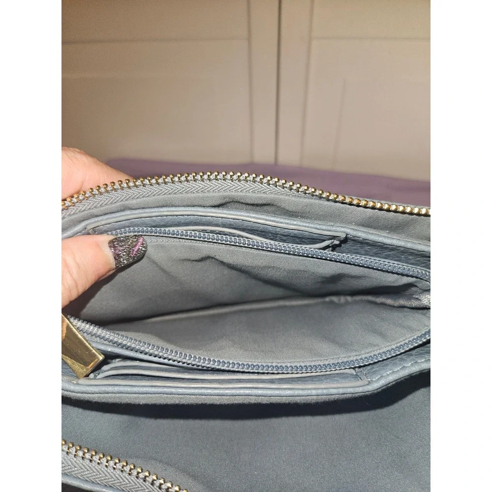 Kate Spade Dusty Blue Woven Leather Wristlet Crossbody with Geometric Strap